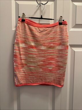 Bebe Coral and Cream Striped Skirt